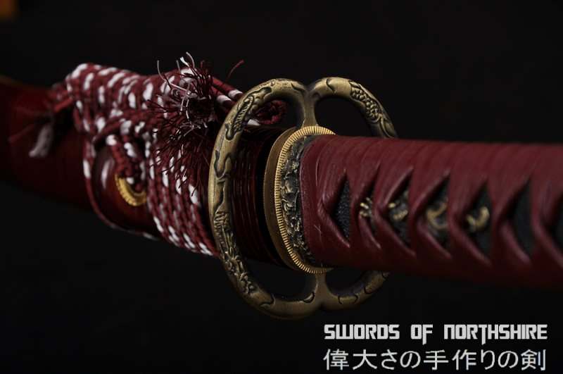 Hand Forged Folded Damascus Steel Blade Maroon Musashi Samurai Sword Katana