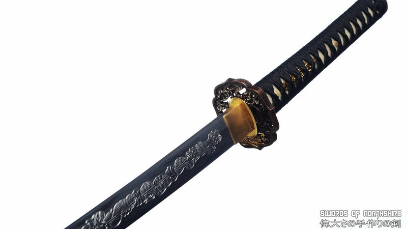 Hand Forged Folded Damascus 1095 Steel Hand-Engraved Dragon Samurai Katana Sword