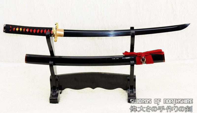 Hand Forged Black Folded Steel Custom Samurai Dragon Wakizashi Sword